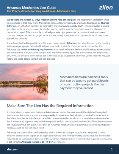 Arkansas Mechanics Lien Guide & Forms Download Free Ebook